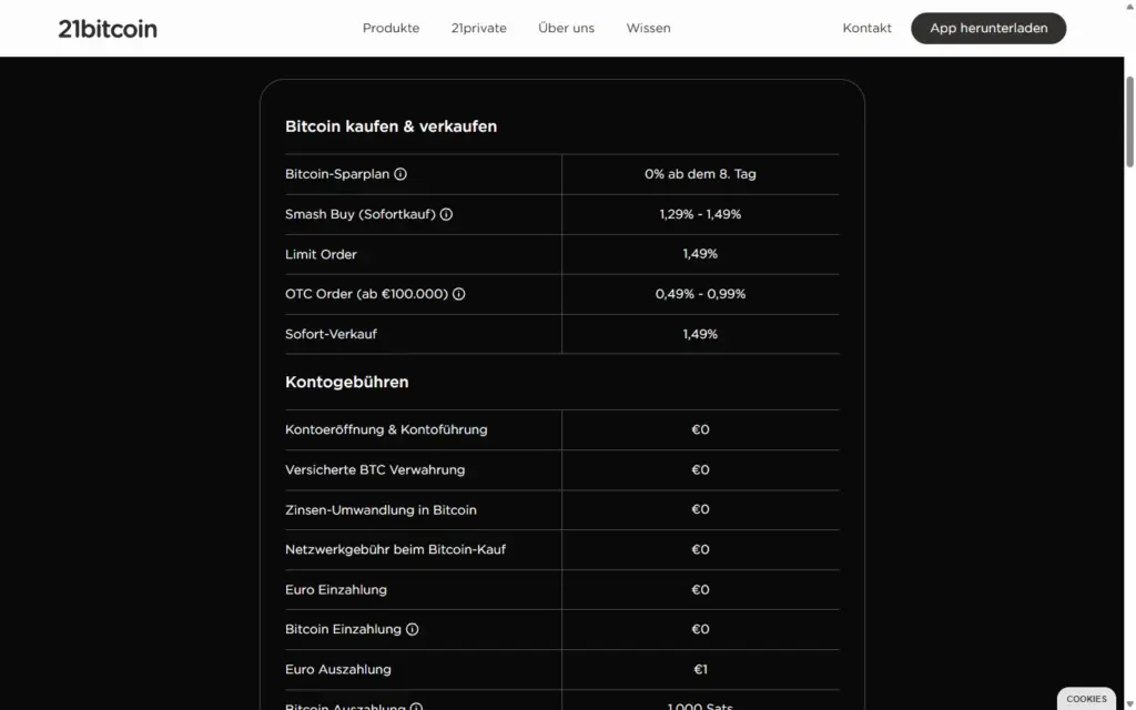 21bitcoin: Gebührenübersicht mit Sparplan, Sofortkauf und Kontogebühren