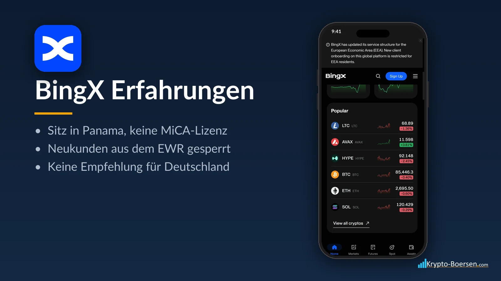 BingX Erfahrungen: Startseite der App auf dem Smartphone