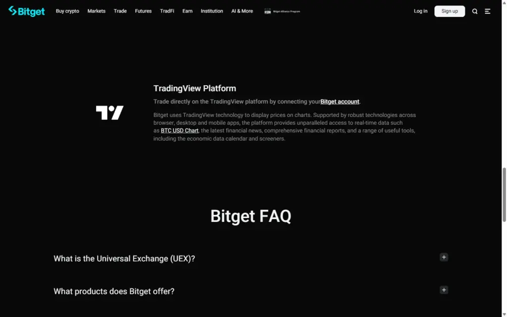 FAQ-Abschnitt der Startseite von bitget.com