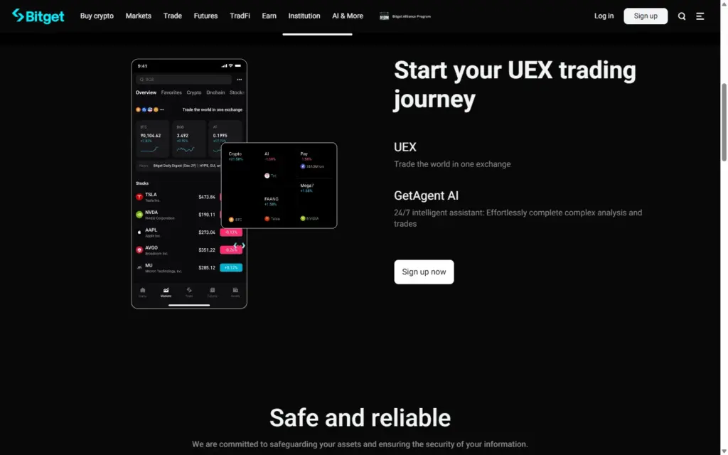 Startseite von bitget.com, Abschnitt Start your UEX trading journey