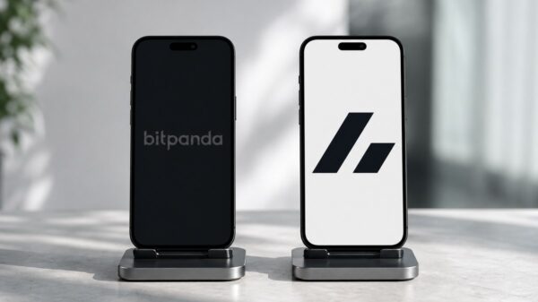 Bitpanda Alternative: zwei gleich große Smartphones mit den Zeichen von Bitpanda und Bitvavo