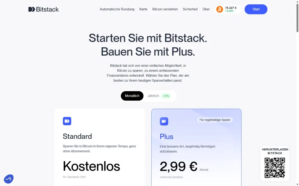 Bitstack Preise: Standard-Tarif und Bitstack Plus