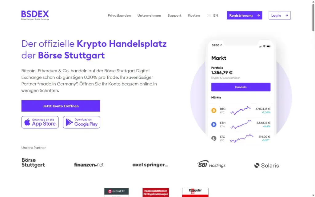 Startseite von bsdex.de in der Desktop-Ansicht