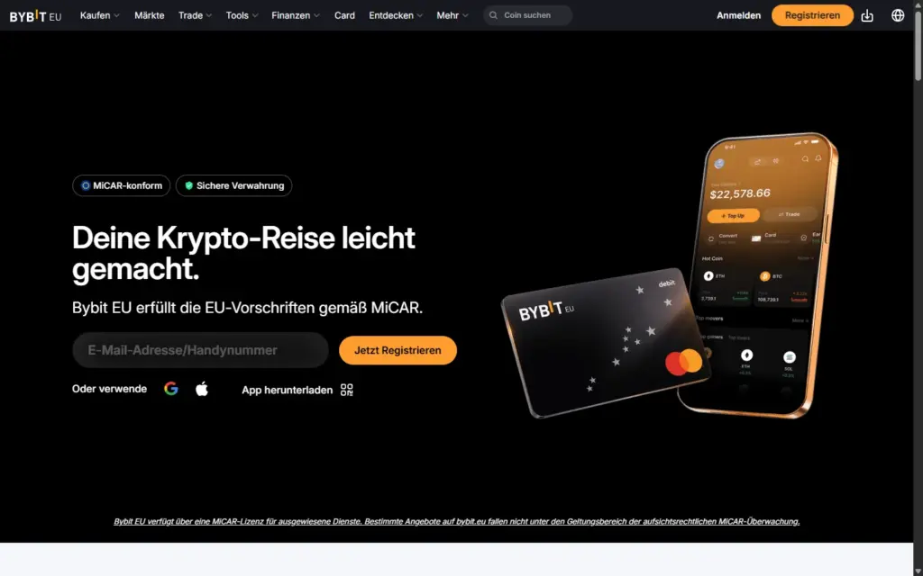 Startseite von bybit.eu in der Desktop-Ansicht
