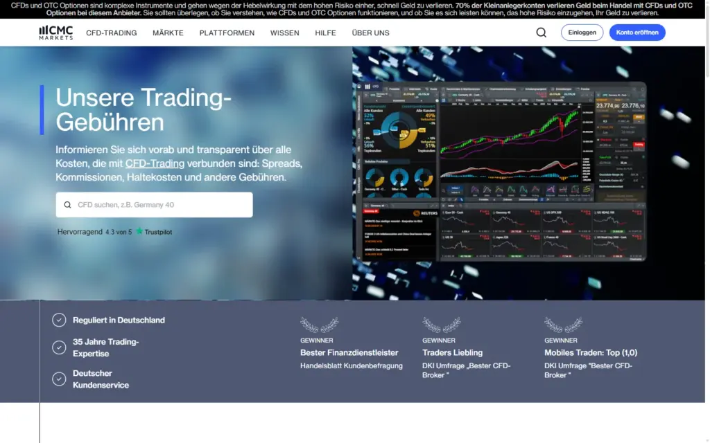CMC Markets: Seite zu den Trading-Gebühren