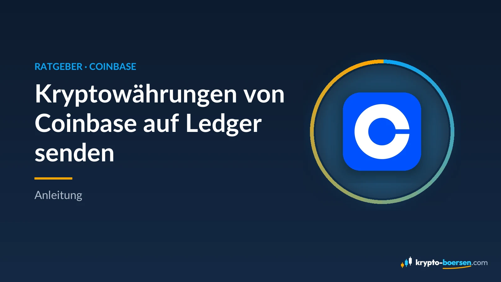 Titelbild „Kryptowährungen von Coinbase auf Ledger senden“ mit dem App-Symbol von Coinbase