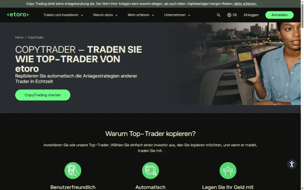 CopyTrader-Seite auf etoro.com