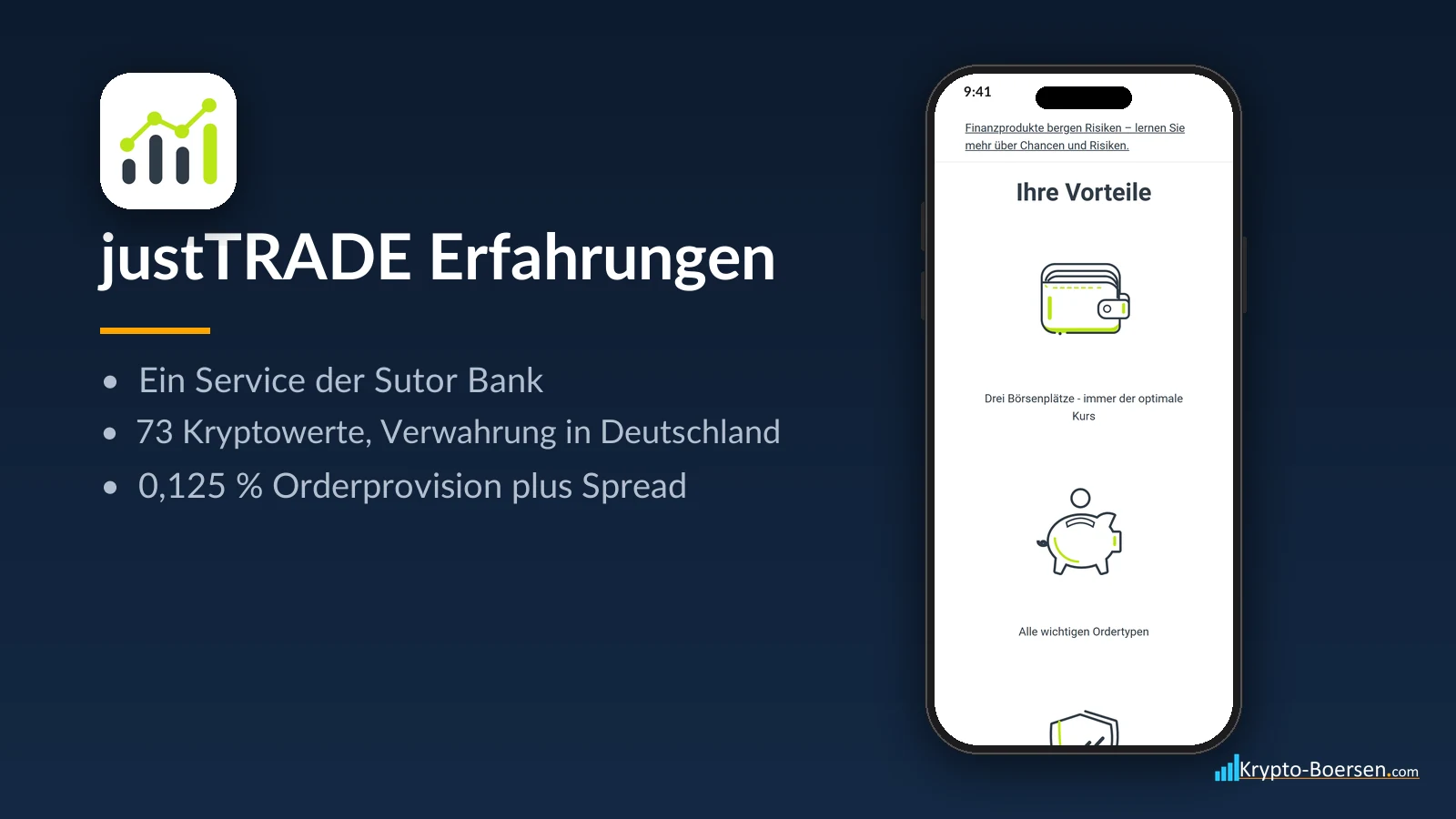 justTRADE Erfahrungen: Startseite der App auf dem Smartphone
