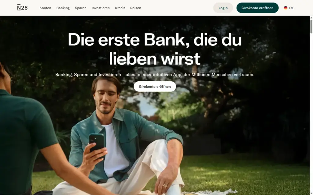 Startseite von n26.com in der Desktop-Ansicht