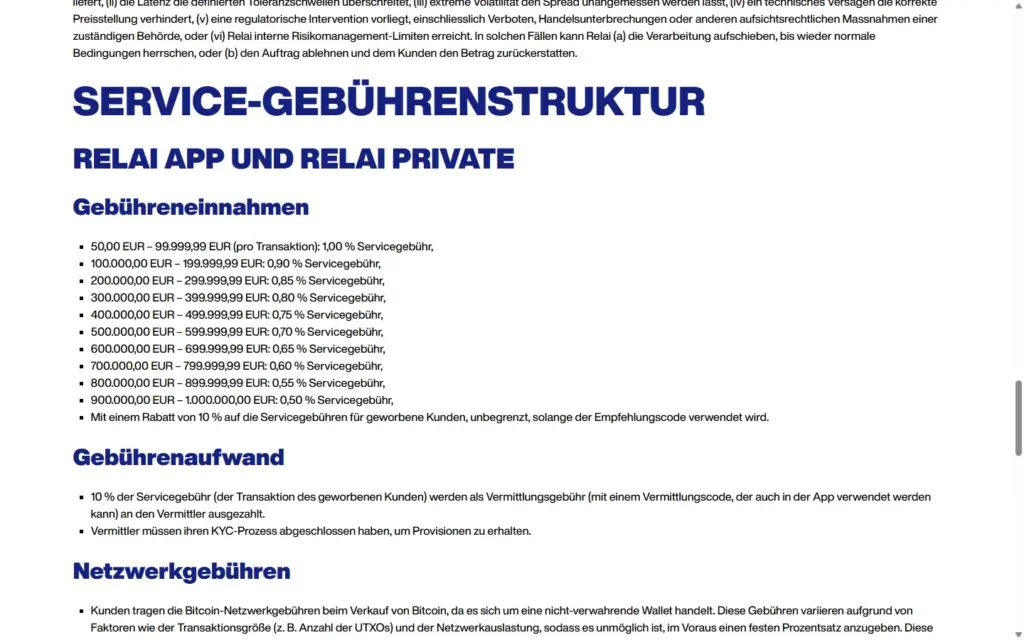 Relai: Preisrichtlinie mit Servicegebühren-Staffel