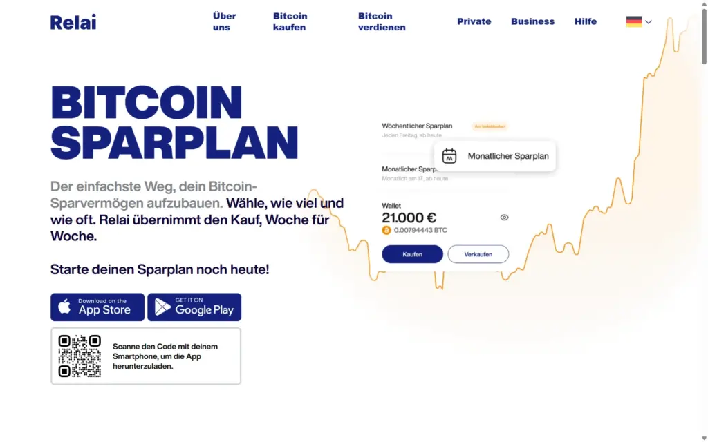 Relai: Seite zum Bitcoin-Sparplan