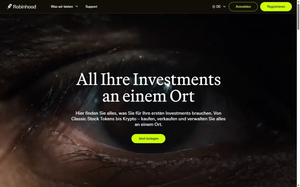 Robinhood: Startseite in der Desktop-Ansicht