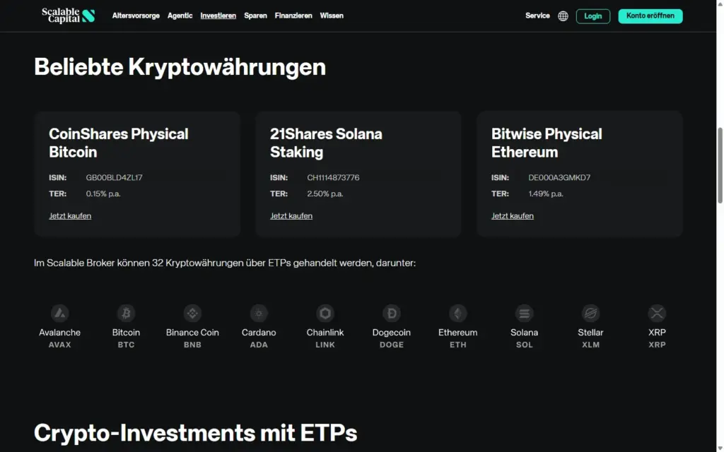 Beliebte Krypto-ETPs bei Scalable Capital mit ISIN und TER