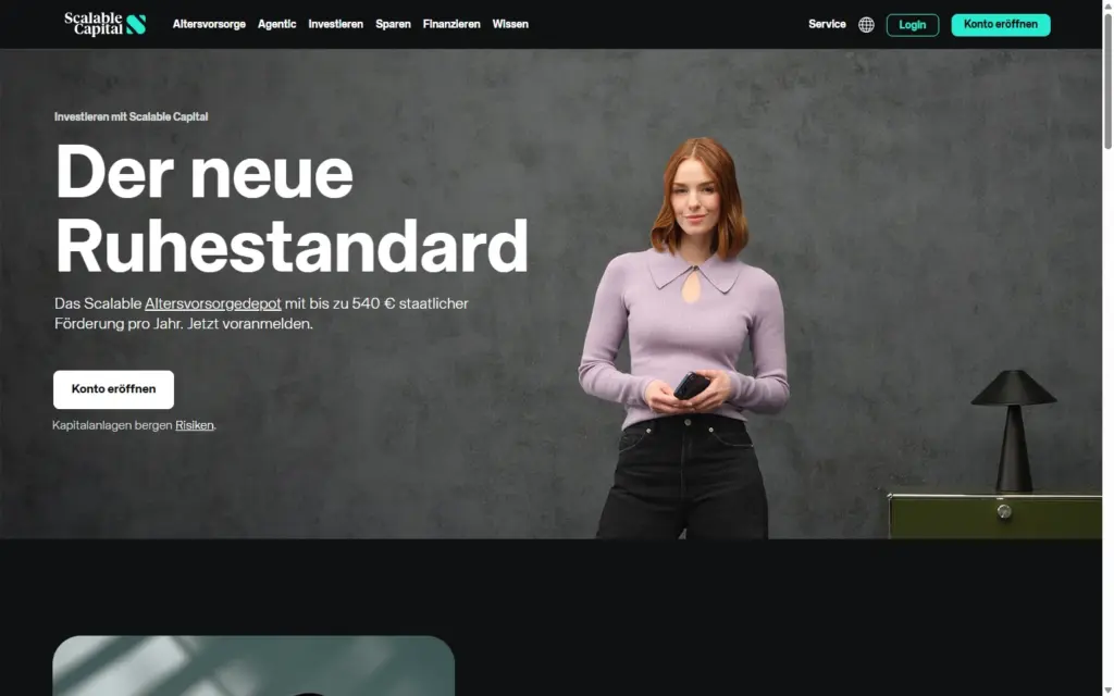 Startseite von scalable.capital in der Desktop-Ansicht