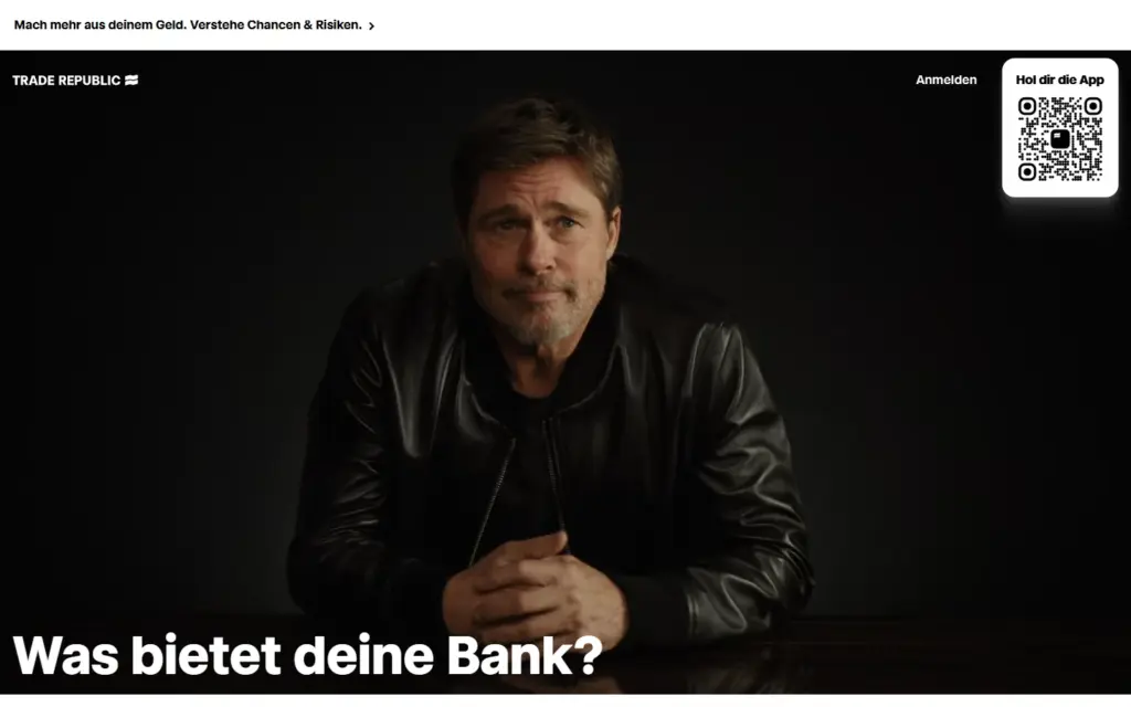 Startseite von traderepublic.com: „Was bietet deine Bank?“