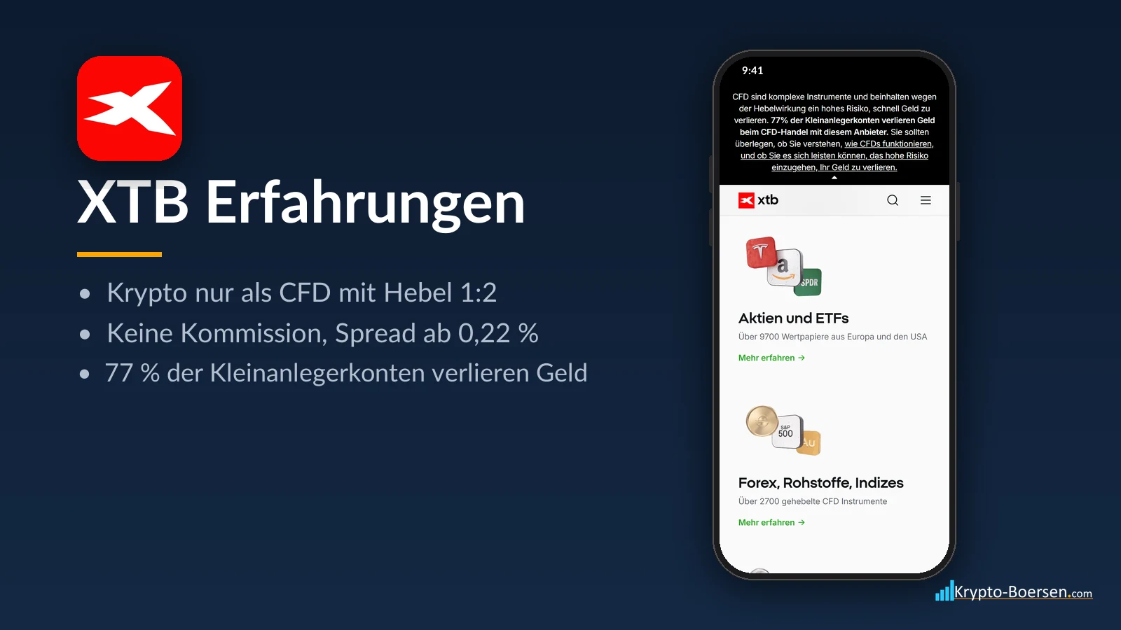 XTB Erfahrungen: Startseite der App auf dem Smartphone